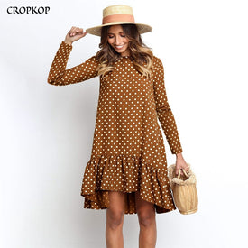 Women Polka Dot Chiffon Dress Long Sleeve