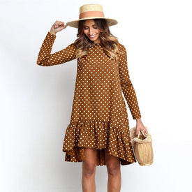 Women Polka Dot Chiffon Dress Long Sleeve