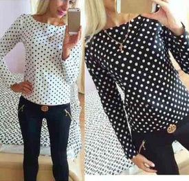 Long Sleeve Polka Dot Casual Top