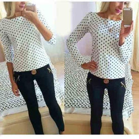 Long Sleeve Polka Dot Casual Top