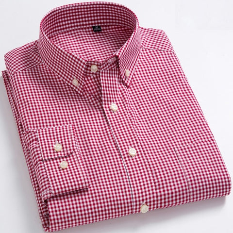 Image of Men's Standard-Fit Long-Sleeve Micro-Check Shirt