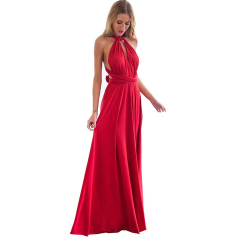 Image of Sexy Women Multiway Wrap Convertible Boho Maxi Club Red Dress
