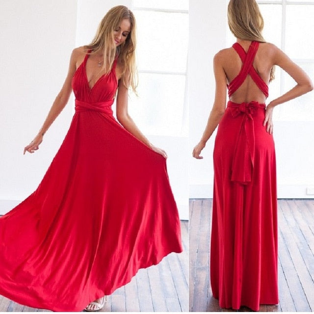 Sexy Women Multiway Wrap Convertible Boho Maxi Club Red Dress