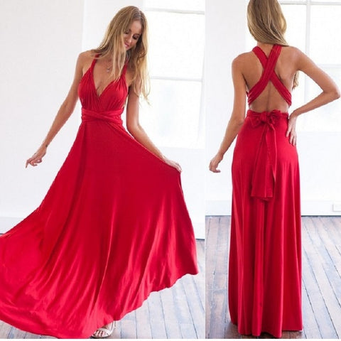 Image of Sexy Women Multiway Wrap Convertible Boho Maxi Club Red Dress