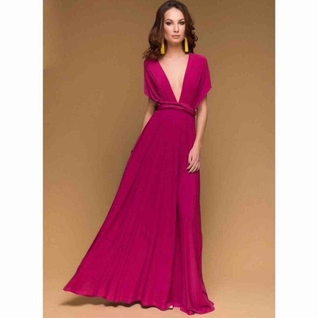 Sexy Women Multiway Wrap Convertible Boho Maxi Club Red Dress