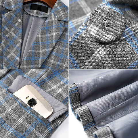 Image of Comfortable High-quality Plaid Jacket with Pocket