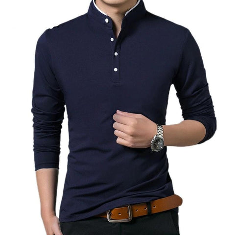 Image of Mens Long Sleeve Solid Polo Shirts