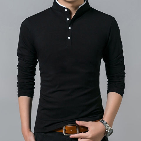 Image of Mens Long Sleeve Solid Polo Shirts