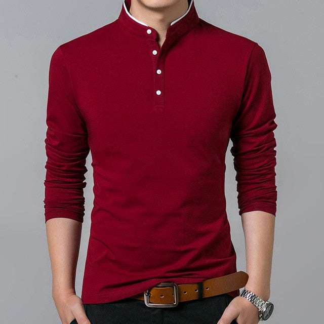 Mens Long Sleeve Solid Polo Shirts