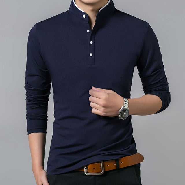 Mens Long Sleeve Solid Polo Shirts