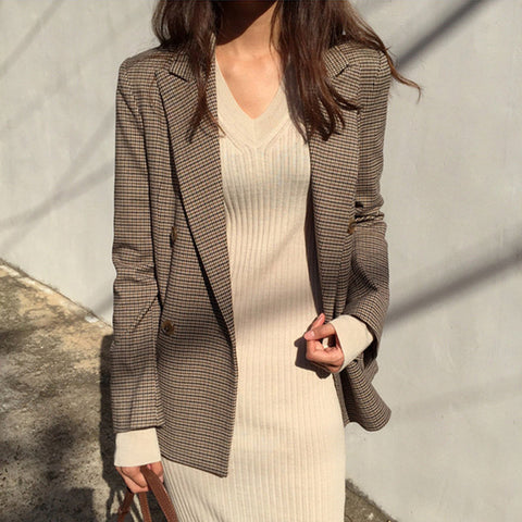 Image of Office Ladies Plaid Blazer Long Sleeve