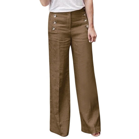Image of Plus Size Cotton Linen Women Wide Legs Pants