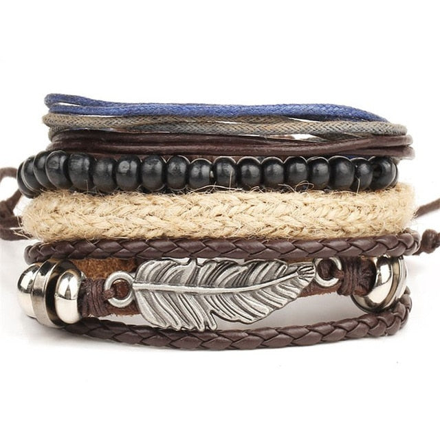 Men Fashion Braided Handmade Star Rope Wrap Bracelets