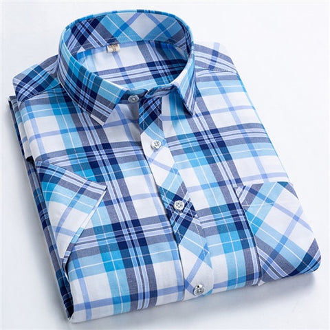 Image of Classic Plaid Short Sleeved Shirts for Men